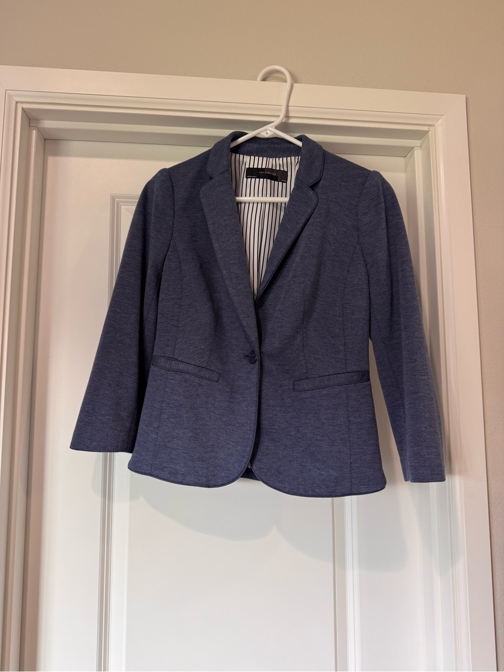The Limited Heathered Navy Single-Button Blazer